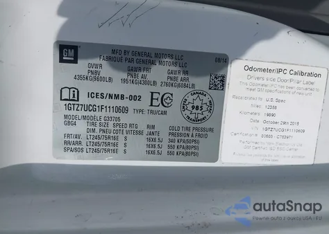 2015 GMC Savana 3500 Work Van from USA, damaged, VIN 1GTZ7UCG1F1110609